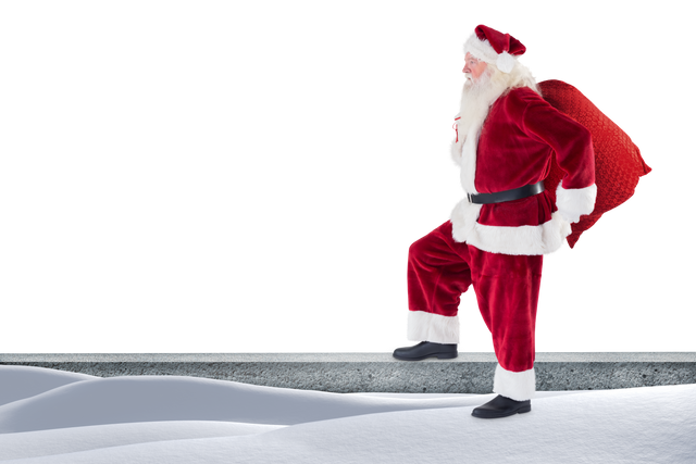 Jolly Santa Claus with Red Bag Standing in Snow on Transparent Background - Download Free Stock Videos Pikwizard.com