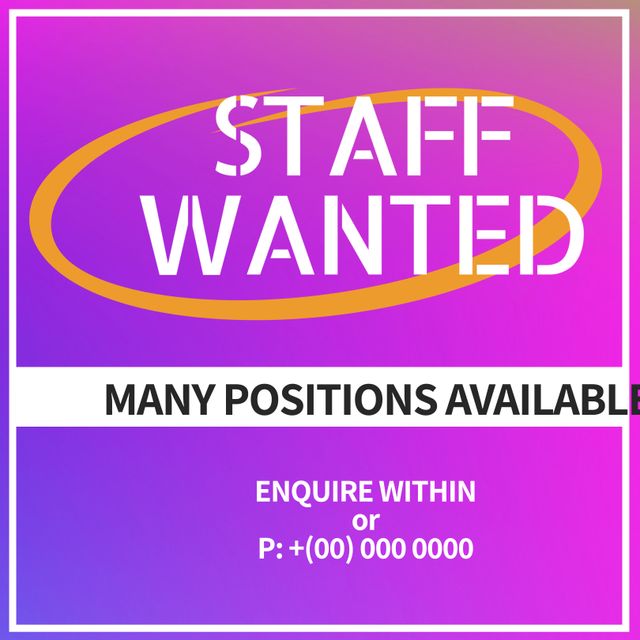 Staff Wanted Hiring Sign Template with Colorful Gradient Background - Download Free Stock Templates Pikwizard.com