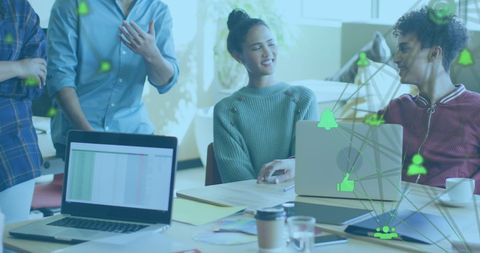 Connected Diverse Team Collaborating in Modern Office