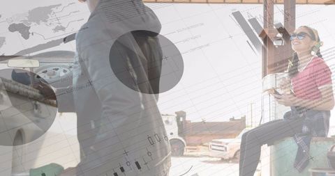 Financial data overlay on gas station scene, highlighting business connections