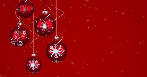 Christmas Baubles with Snowflakes on Deep Red Background