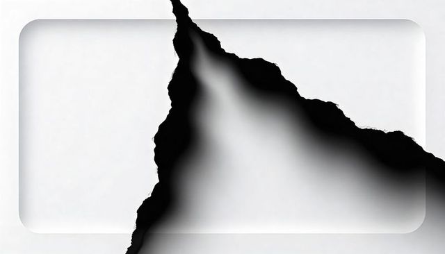 Jagged torn paper revealing dark void on rounded white card minimal monochrome abstract