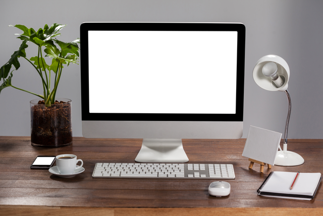 Transparent Office Setup with Modern Desktop on Wooden Desk - Download Free Stock Videos Pikwizard.com