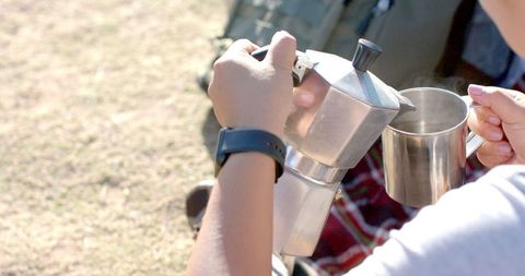 Coffee brewing outdoor adventure with moka pot
