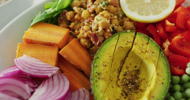 Close-up of Colorful Vegan Salad Bowl with Avocado and Chickpeas - Download Free Stock Photos Pikwizard.com
