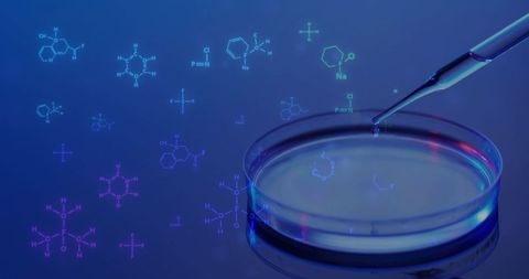 Pipette and petri dish with scientific data illustrations