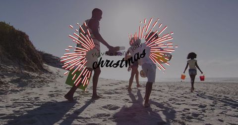 Family Enjoying Sunny Beach Adventure During Holiday Season