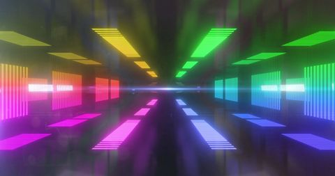 Multicolored glowing stripes forming futuristic tunnel