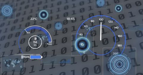 Digital Interface with Speedometer and Battery Indicator - Download Free Stock Images Pikwizard.com