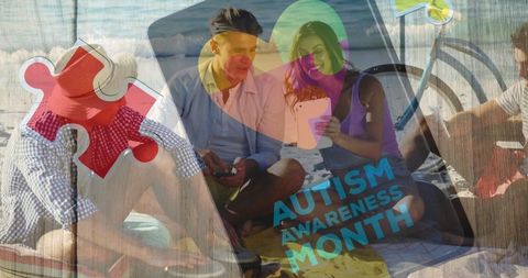 Autism awareness month celebration with beach gathering