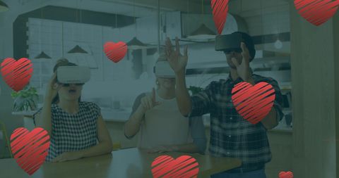 Enthralled group experiencing virtual reality adventure