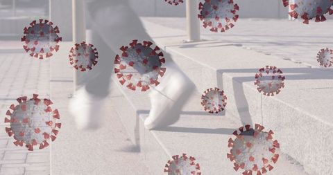 Pandemic Precautions with Virus Overlay Outdoors