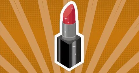 Vibrant Red Lipstick Illustration with Orange Burst Graphic