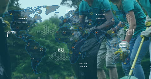 Volunteers Collecting Waste with Global Data Interface Overlay