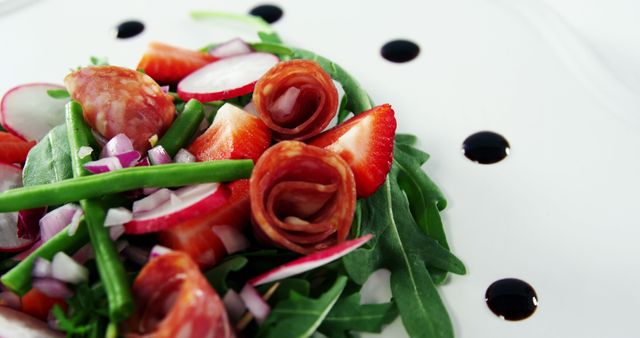 Gourmet Salad with Cured Meat, Vegetables, and Balsamic Glaze - Download Free Stock Images Pikwizard.com