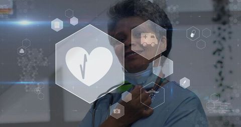 Healthcare professional with digital medical interface