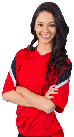 Confident Female Fan in Red Shirt Transparent Image