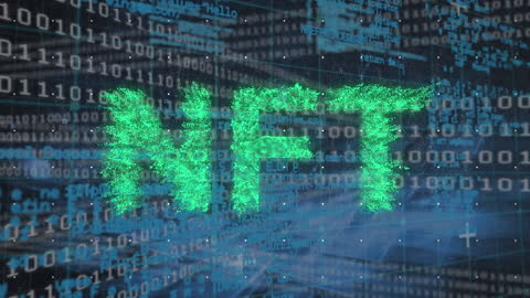 NFT in Digital Data Flow Background
