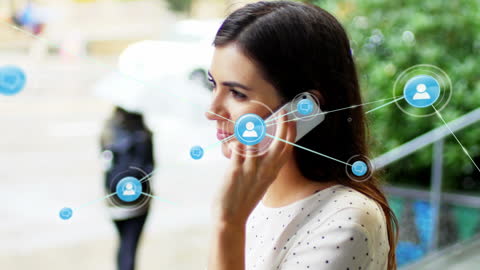 Woman Communicating Over Smartphone with Augmented Network Overlay