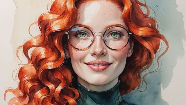 Radiant Woman with Red Hair in Stylish Metal Glasses