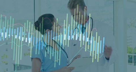 Medical Professionals Analyzing Data in Bright Hallway