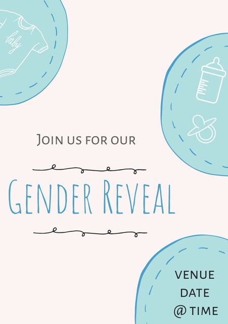 Soft Blue Doodle-Themed Gender Reveal Invitation Template for Baby Showers - Download Free Stock Templates Pikwizard.com