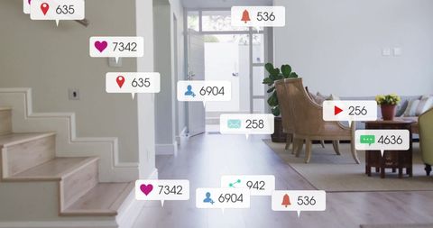 Social media notifications over contemporary living room