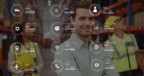 Warehouse Supervisor with Holographic Data Display - Download Free Stock Images Pikwizard.com