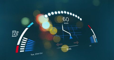 Digital Car Speedometer Over Futuristic Cityscape - Download Free Stock Images Pikwizard.com