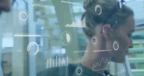 Futuristic Data Analytics with Woman in Lab Setting