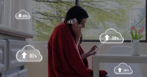 Woman Using Digital Devices with Cloud Technology Interface - Download Free Stock Images Pikwizard.com