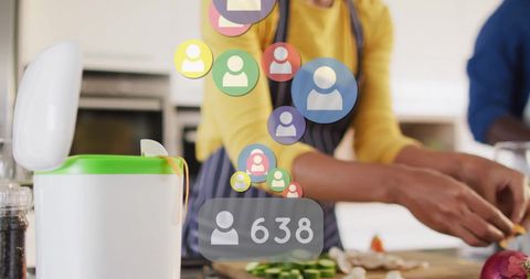 Social Media Icons Hover Over Kitchen Cooking Activity - Download Free Stock Images Pikwizard.com
