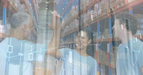 Volunteers Celebrating in Warehouse, Logistics Stock Overlay - Download Free Stock Images Pikwizard.com