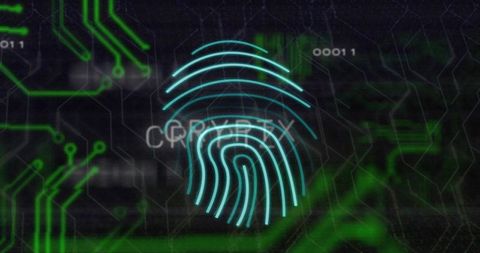 Futuristic Cyan Fingerprint Hologram Scanning Biometric Authentication for Cybersecurity