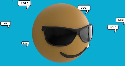 Cool Sunglasses Emoji with LOL Speech Bubbles Background