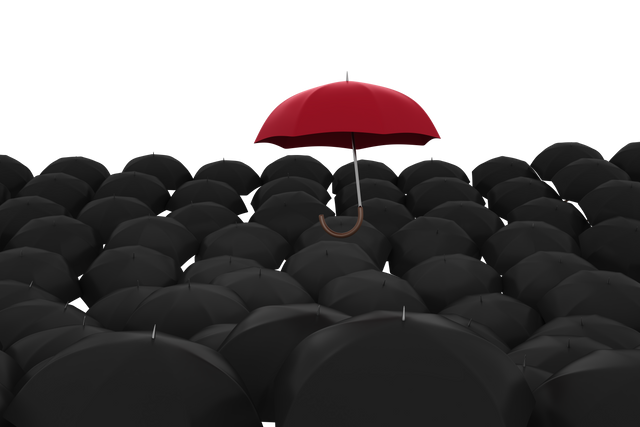 Red Umbrella Among Black Transparent Background, Uniqueness, Individuality Concept - Download Free Stock Videos Pikwizard.com