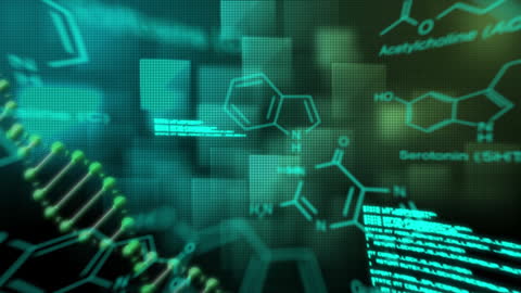 Digital Interface with DNA Strand and Chemical Formulas