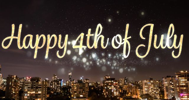 Golden 4th of July Text Over Sparkling Cityscape Night - Download Free Stock Images Pikwizard.com