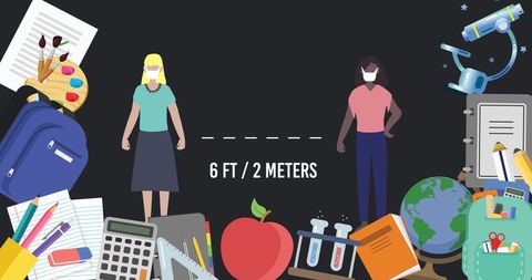 Teachers Social Distancing amid School Supplies and Pandemic Concept