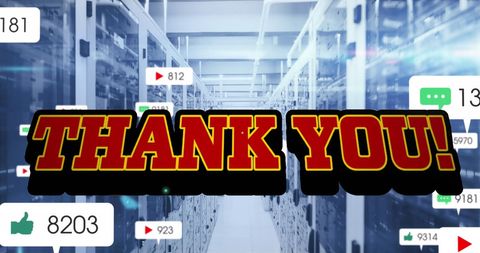 Thank You Banner in Server Room with Social Media Icons