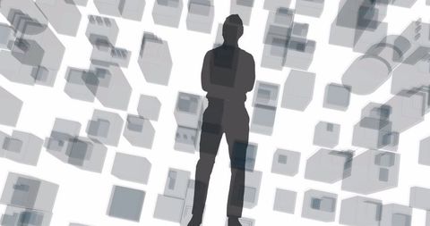 Silhouette of Man Amidst Floating Abstract Blocks - Download Free Stock Images Pikwizard.com