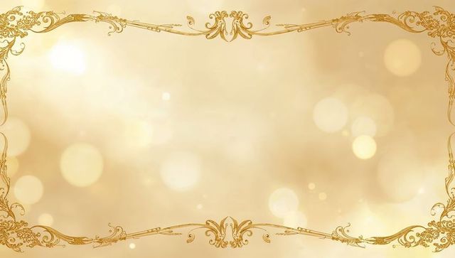 Ornate Gold Filigree Frame with Glowing Bokeh Background for Elegant Invitations