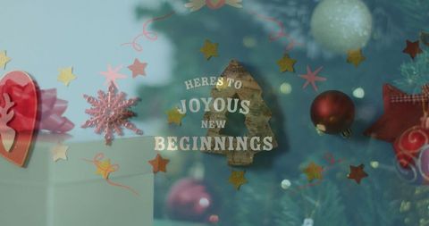 Joyous new beginnings holiday window display