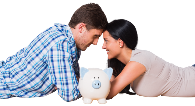 Smiling Caucasian Couple with Piggy Bank on Transparent Background - Download Free Stock Videos Pikwizard.com