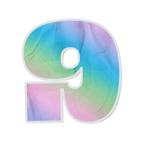 Transparent pastel rainbow fabric numeral 9 sticker with soft white outline and drop shadow