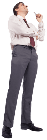 Transparent Image of Smiling Businessman Holding Pen Looking Up