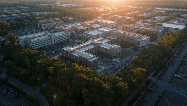 Sunset over Industrial Complex at Forest Edge