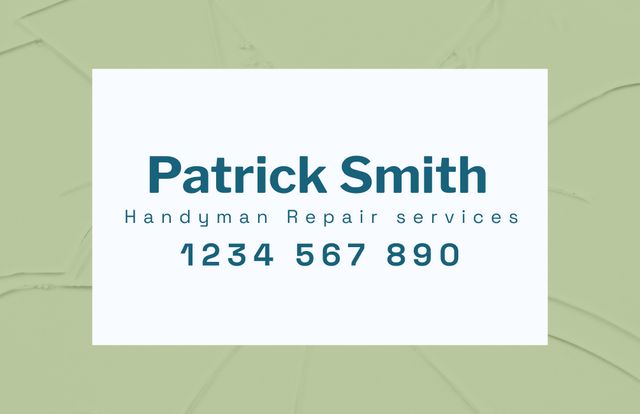 This image showcases a minimalist and professional branding card template designed for handyman services. The design features clear text with a straightforward layout, making it ideal for business cards, online profiles, and marketing materials for service providers. The template is easy to customize with your contact details, ensuring a clean and reliable presentation for your business.