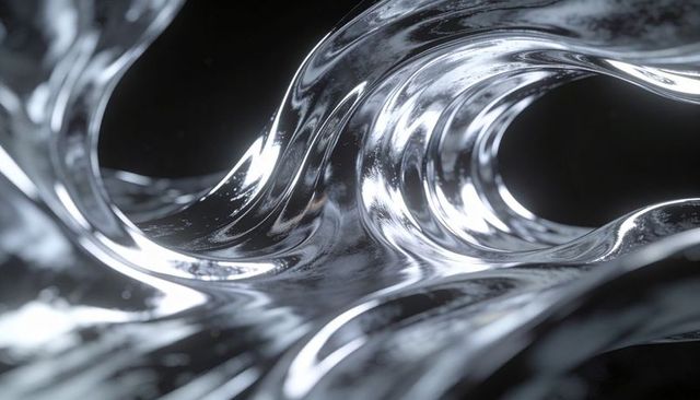 Glossy glass wave sculpture with reflective loops and metallic sheen for futuristic design