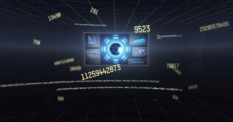 Futuristic Holographic Data Dashboard Projecting 3D Analytics Interface and Neon Core